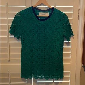 Kelly green lace Anthropologie shirt